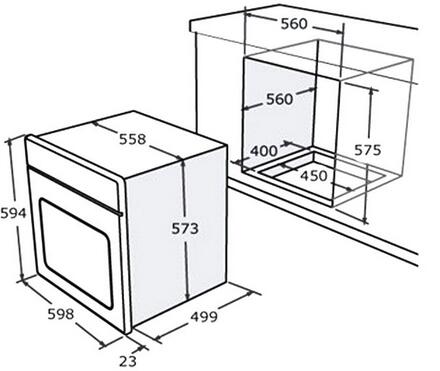 嵌入式VALENTI烤箱FEAL991XN的尺寸